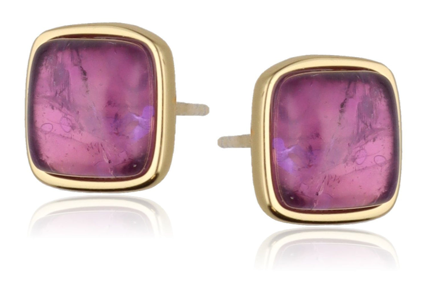 Silver Earrings with Rectangular 10 mm Amethyst | Gold Plated
