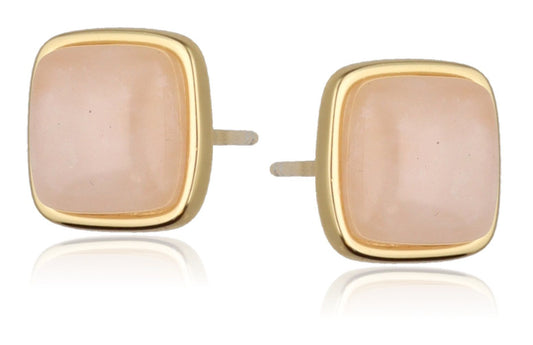 Silver Earrings with Rectangular 10 mm Rose Quartz | Gold Plated