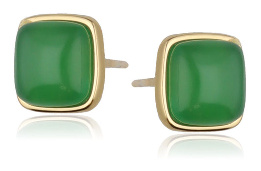 Silver Earrings with Rectangular 10 mm Jade Stone | Gold Plated