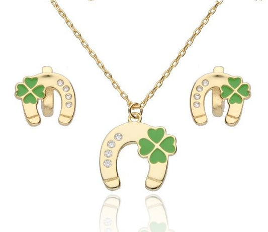 Silver Jewelry Set Clover Horseshoe Gold Plated