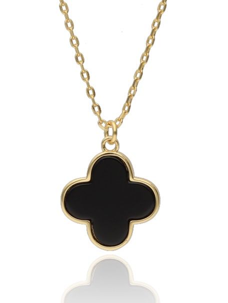 Silberkette vergoldet Kleeblatt 14M Onyx