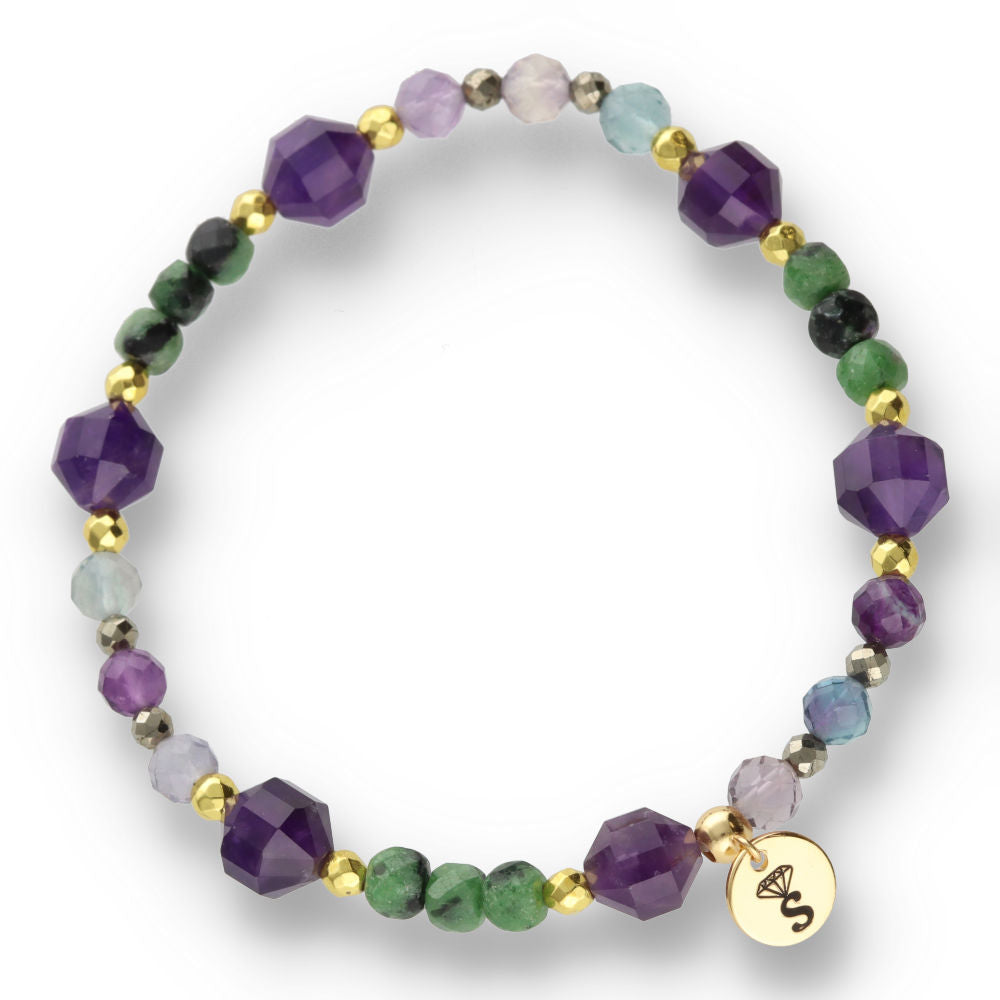 Silver Bracelet -30% Fluorite, Hematite, Amethyst, Red Emerald, Pyrite