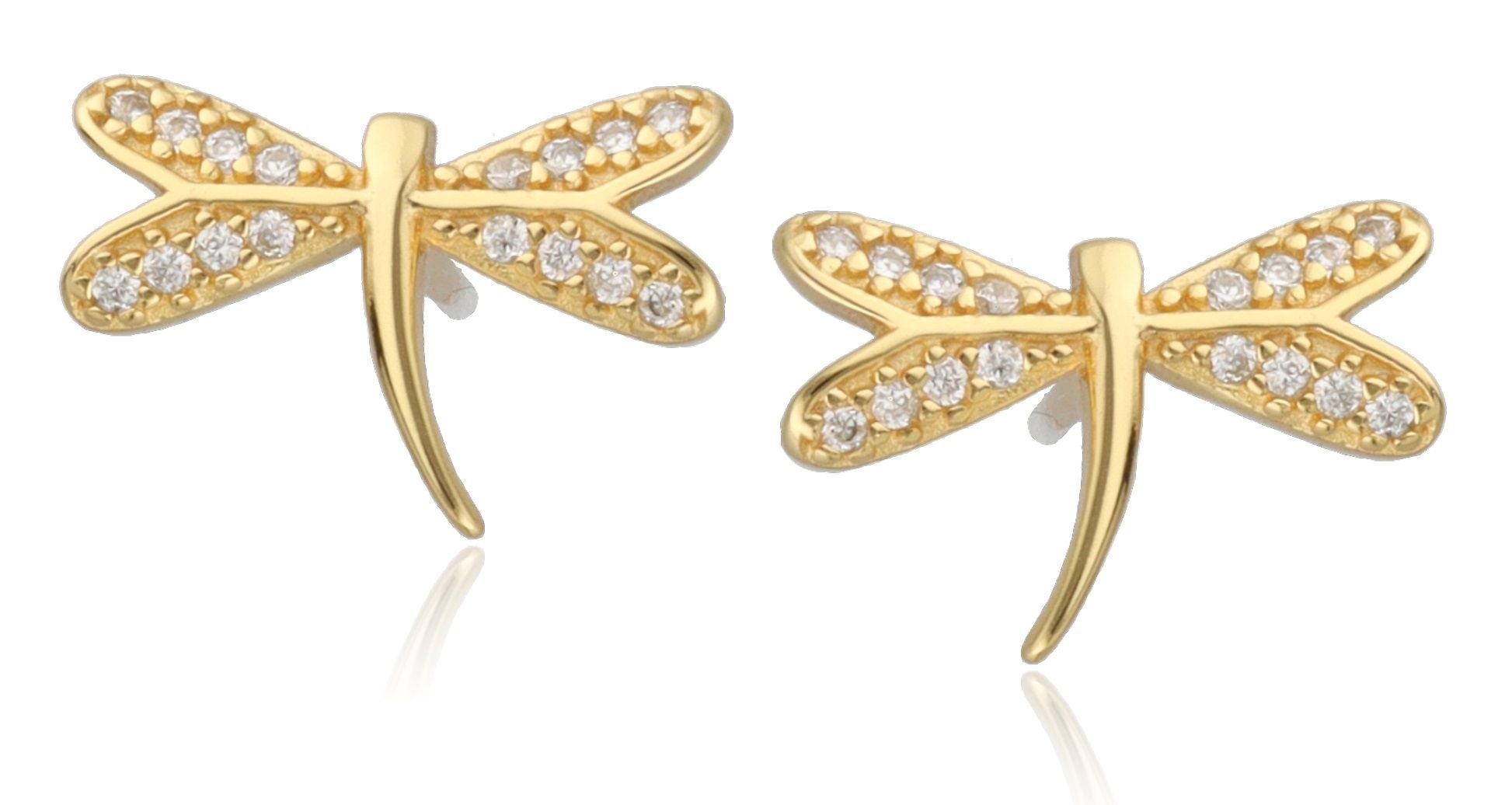 Silver Earrings Dragonfly Gold Plated 13M