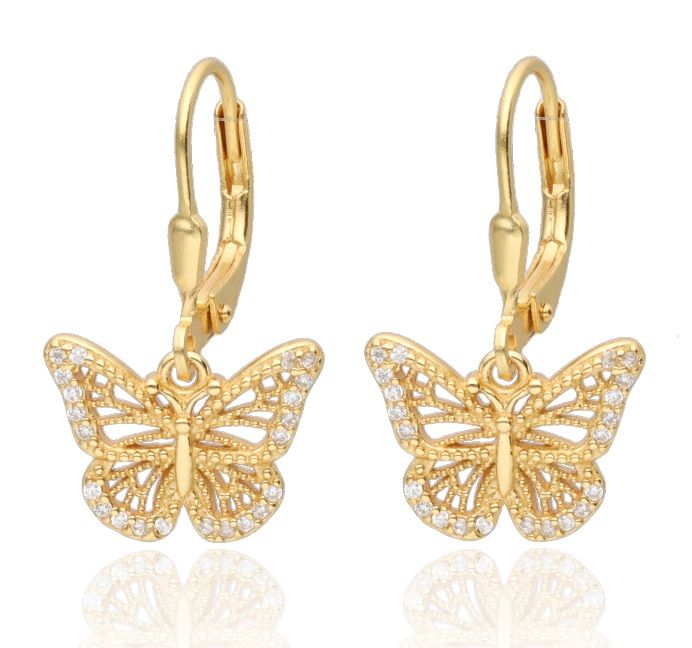 Silver Earrings Butterfly Gold Plated English, Long 14M