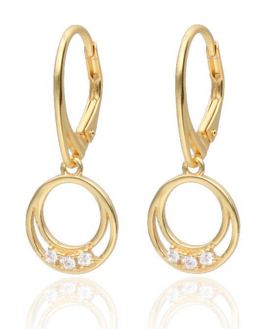 Silver Earrings with Crescent Moon Design and Sparkling Crystals | Gold Plated