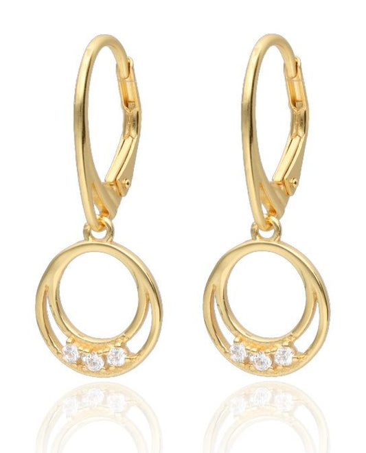 Silver Earrings with Crescent Moon Design and Sparkling Crystals | Gold Plated