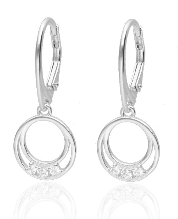 Silver Earrings with Crescent Moon Design and Sparkling Crystals