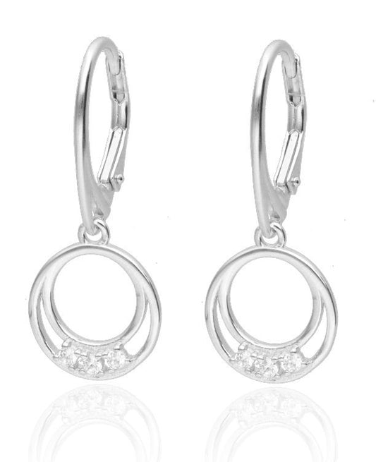 Silver Earrings with Crescent Moon Design and Sparkling Crystals