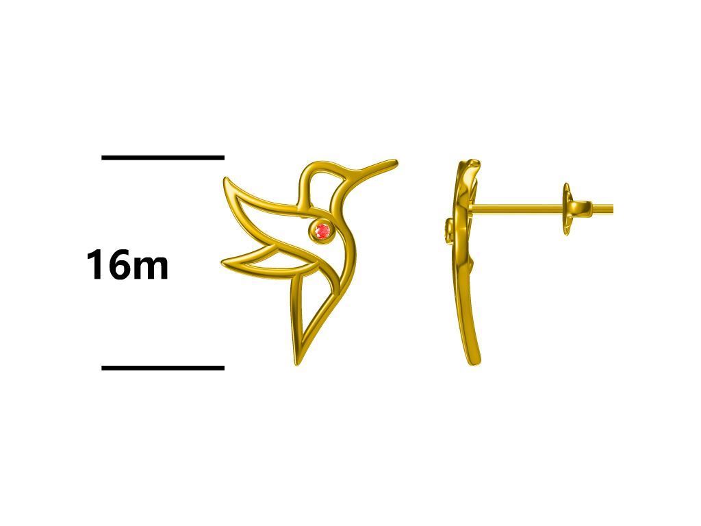 Silver Earrings Bird Hummingbird Gold Plated