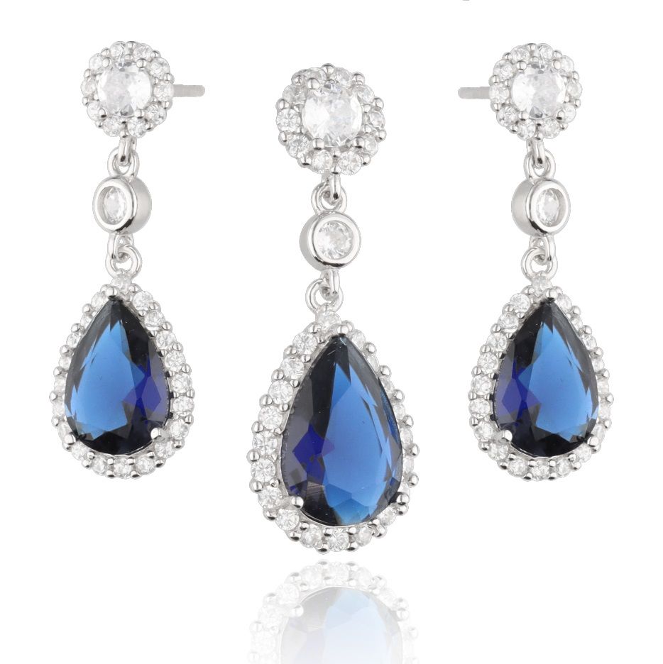 Silber Schmuckset Blauer Stahl Jade