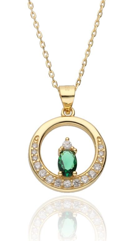 Silver Necklace Gold Plated Emerald 16.5 mm