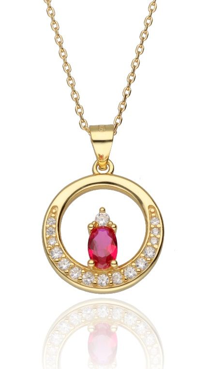 Silver Necklace Gold Plated Red Steel Jade 16.5 mm