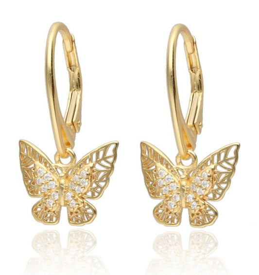 Silver Earrings Butterfly Gold Plated, Long