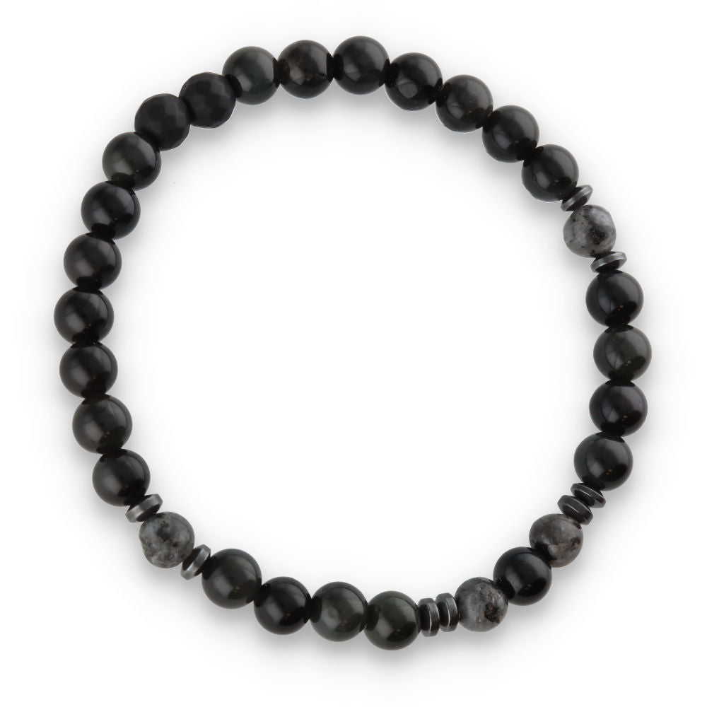 Silver Bracelet -30% MEN'S Onyx, Hematite, Labradorite, Obsidian