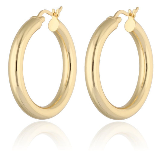 Silver Earrings Hoops 4X30mm Gold Plated