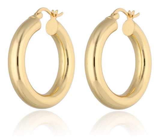 Silver Earrings Hoops 5X30mm Gold Plated