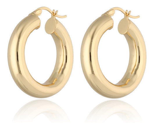 Silver Earrings Hoops 6X30mm Gold Plated