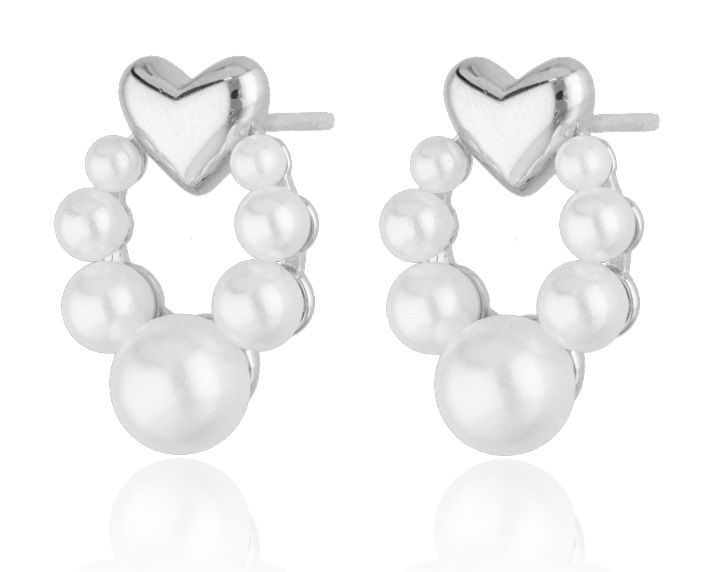 Silver Earrings Pearl Heart 16.6 M