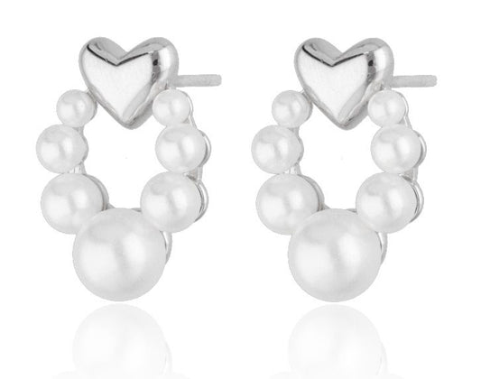 Silver Earrings Pearl Heart 16.6 M