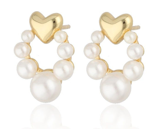 Silver Earrings Heart Pearl Gold Plated 16.6 M