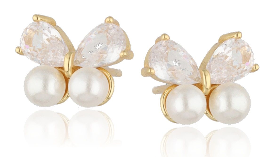 Silver Earrings Pearl Butterfly Gold Plated 11.8 M
