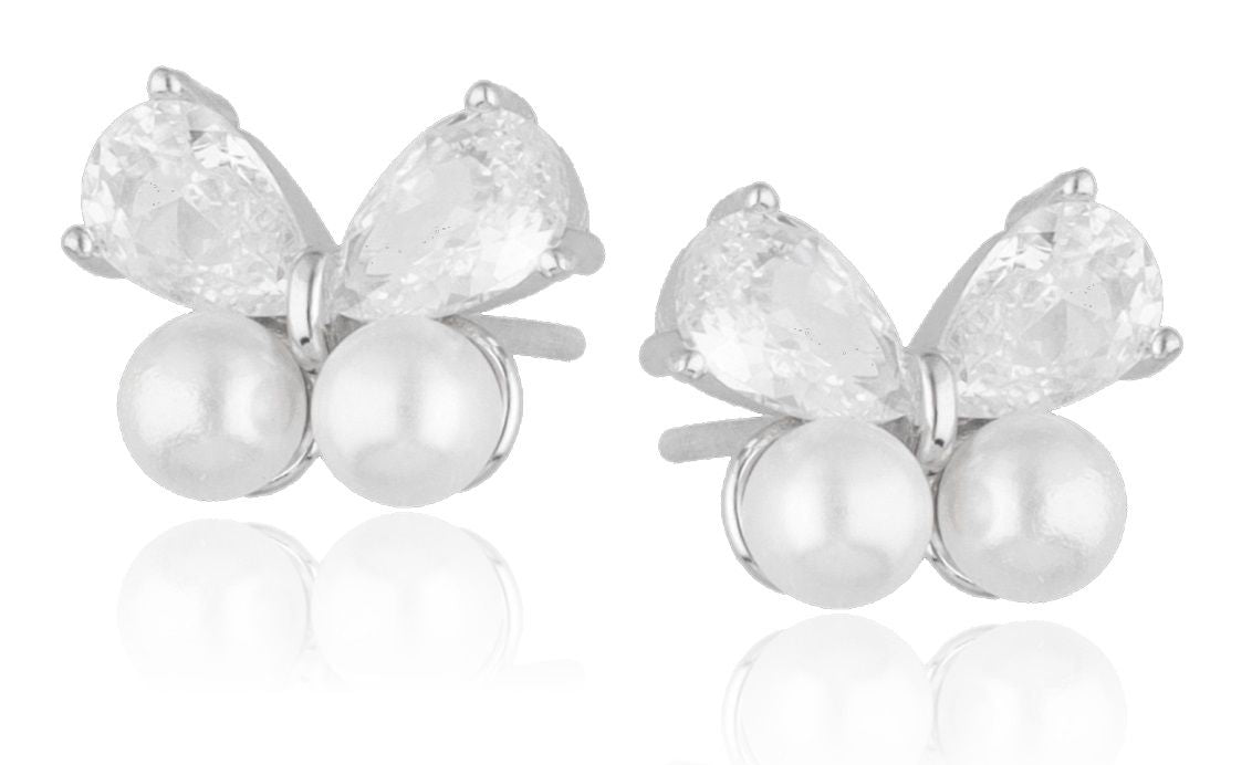 Silver Earrings Pearl Butterfly 11.8 M