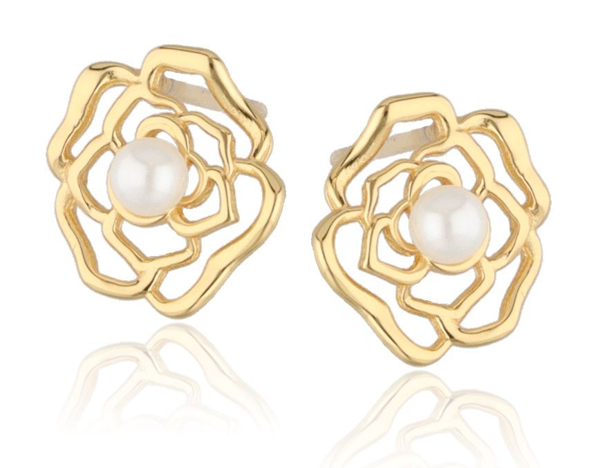 Silber Ohrringe Blume Perle vergoldet 10,6M