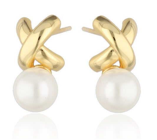 Silver Earrings Gold Plated Pearl 17.3M