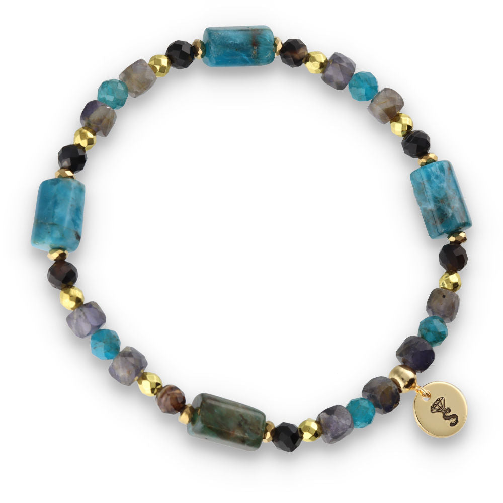 Silver Bracelet -30% lolite, ironstone, apatite, hematite, agate