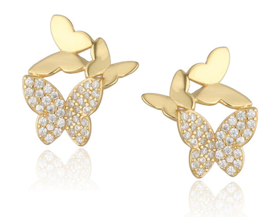 Silver Earrings Gold Plated Butterfly