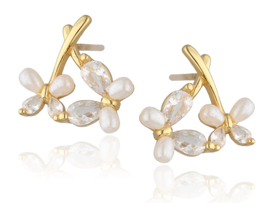 Silver Earrings Gold Plated Butterfly Pearl 14.5 M