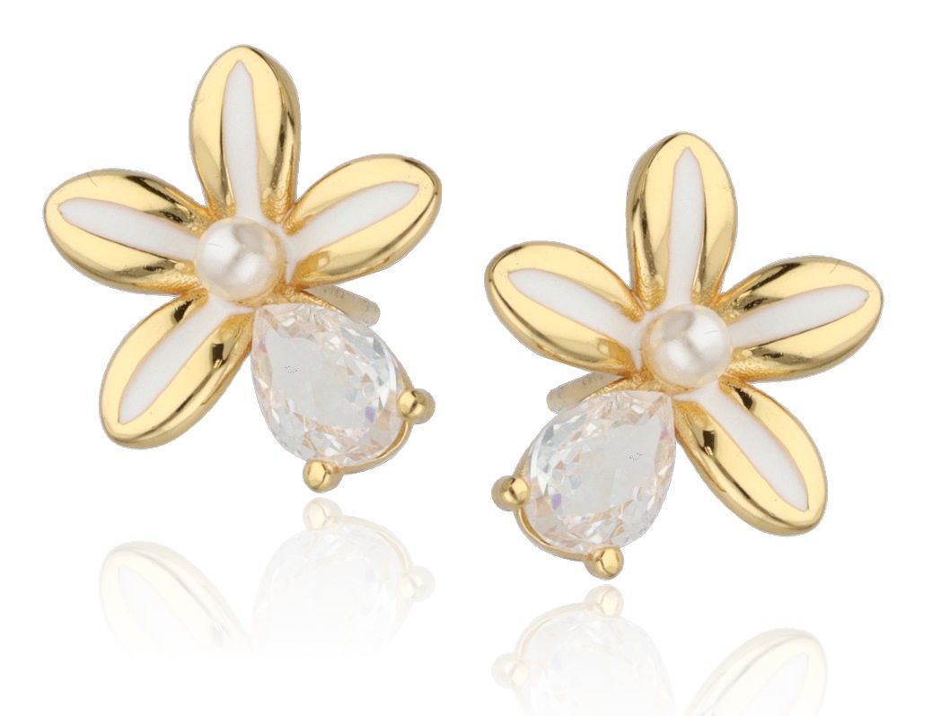 Silver Earrings Gold Plated Flower 14M
