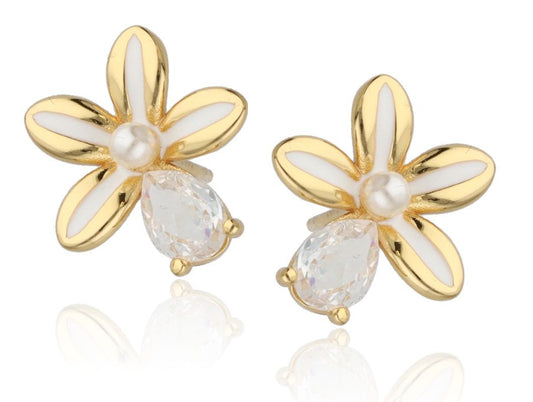 Silver Earrings Gold Plated Flower 14M