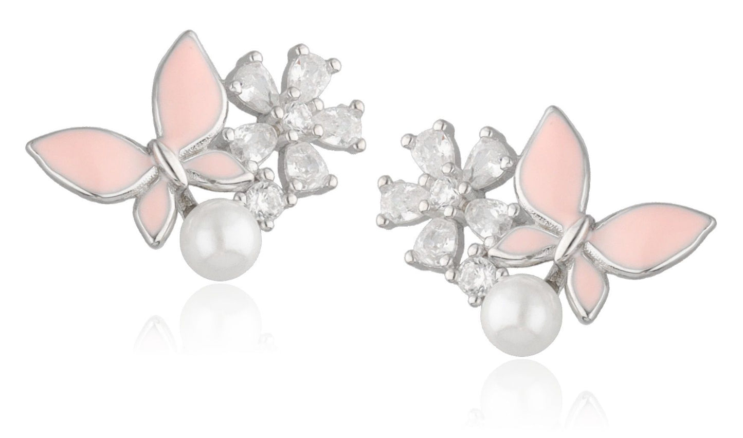 Silver Earrings Butterfly Flower 16M