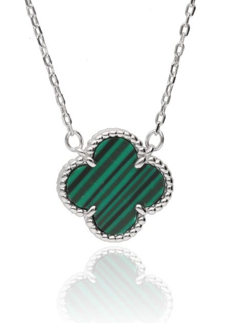 Silver Necklace 43+3 Moroccan Clover Malachite 14M