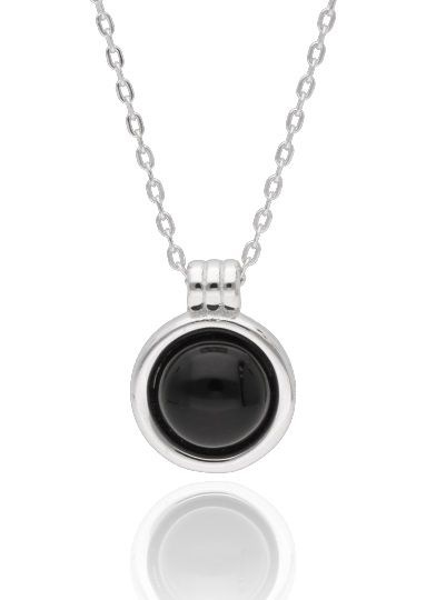 Silver Necklace 43+3 Black Agate 11.5M