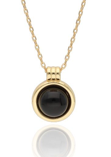 Silver Necklace 43+3 Gold Plated Black Agate 11.5