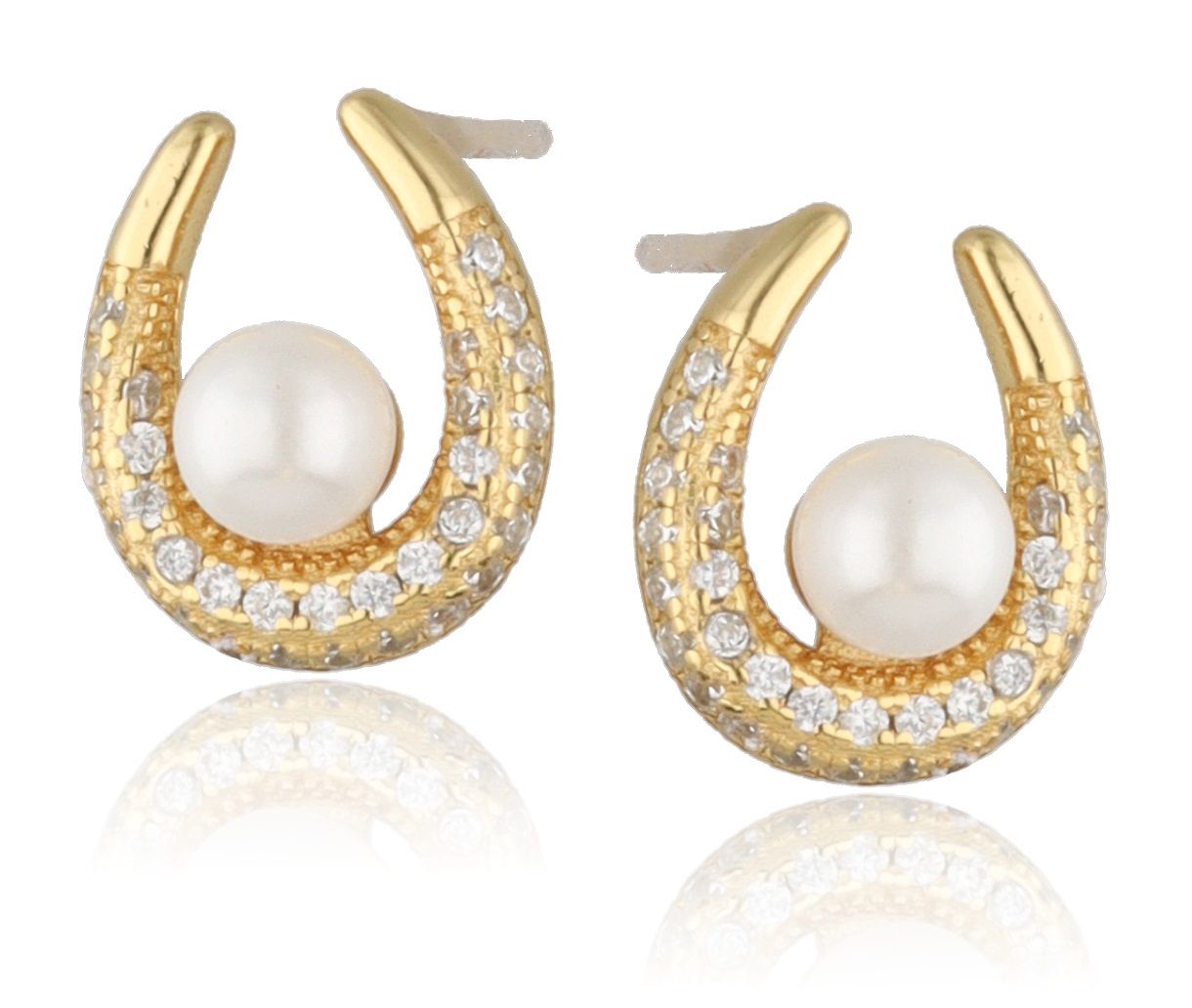 Silver Earrings Pearl Gold Plated 10.3