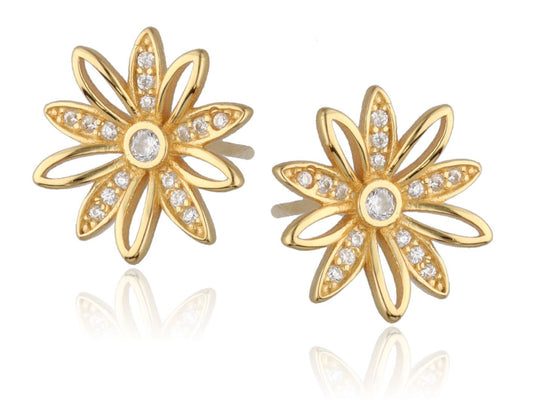 Silver Earrings Gold Plated Flower 13.3M