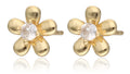 Silver Earrings gold plated; white CZ 9m flower