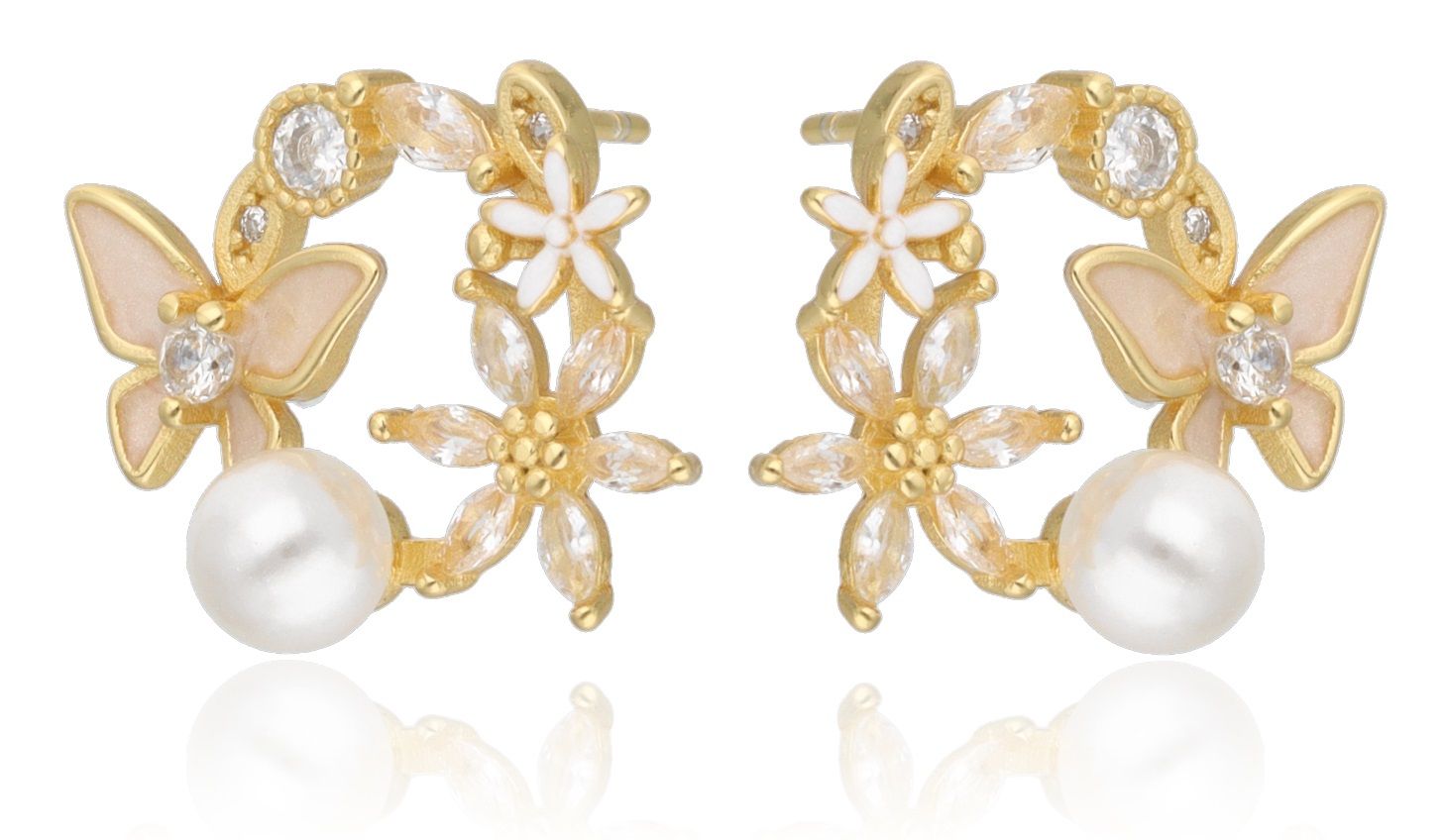 Silver Earrings pearl butterfly gold plated 18.8m