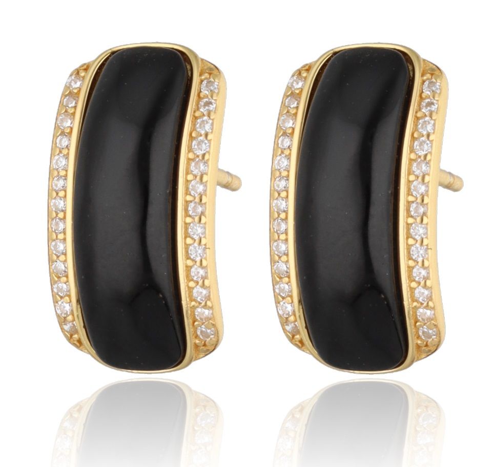 Silver Earrings onyx gold plated 16m