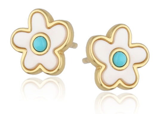 Silver Earrings Flower with Mother of Pearl | Gold Plated, 9 mm