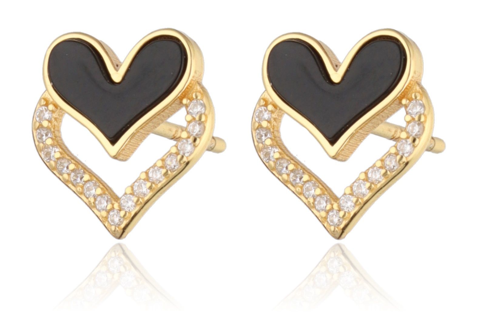 Silver Earrings onyx heart gold plated 10m