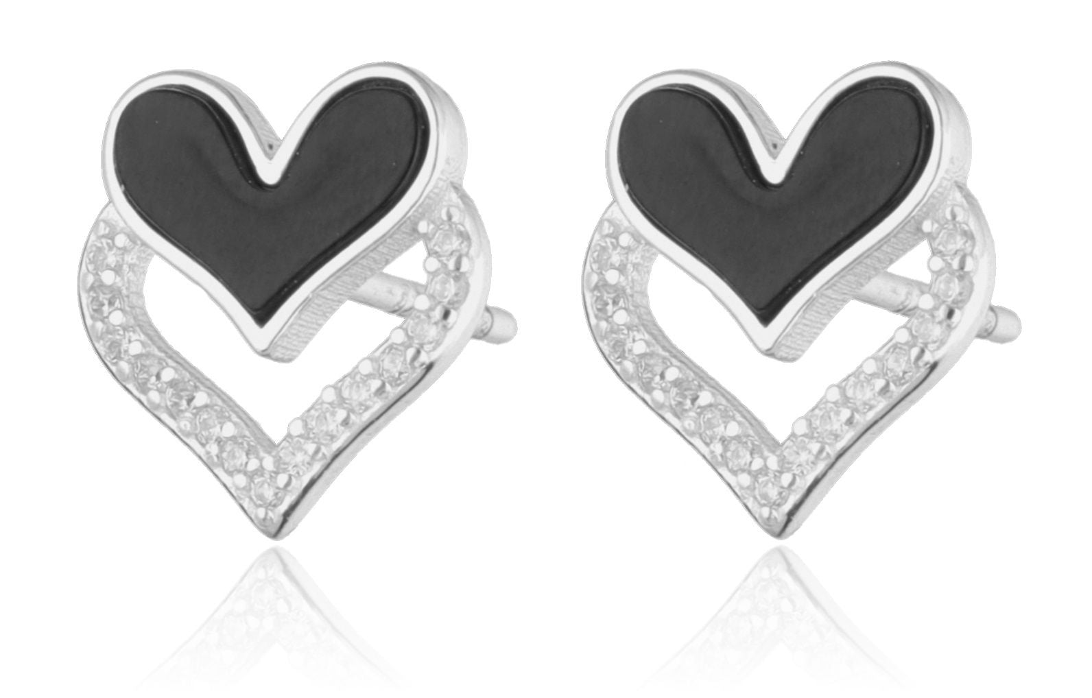 Silver Earrings black heart 10m