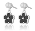 Silver Earrings flower pearl onyx