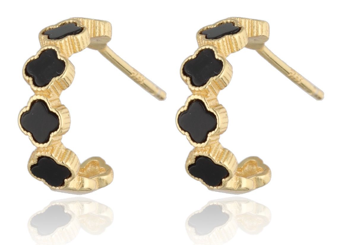 Silberohrringe Onyx vergoldet marokkanischer Klee 19,2mm