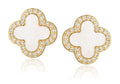 Silver Earrings Gold Plated White Pearl Moroccan Clover 12M