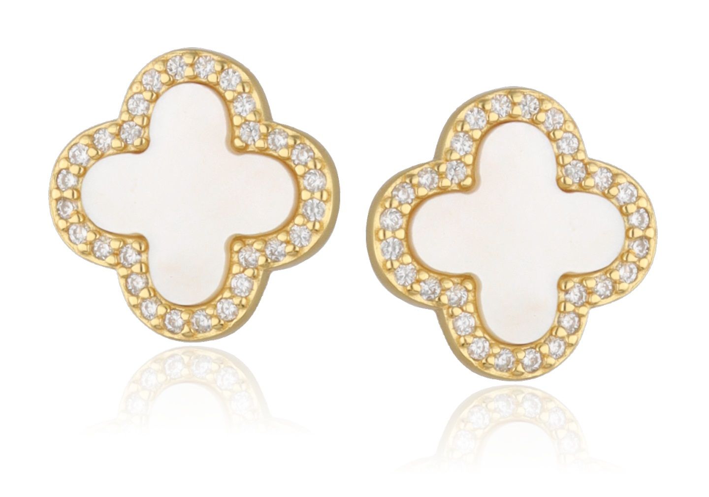 Silver Earrings Gold Plated White Pearl Moroccan Clover 12M