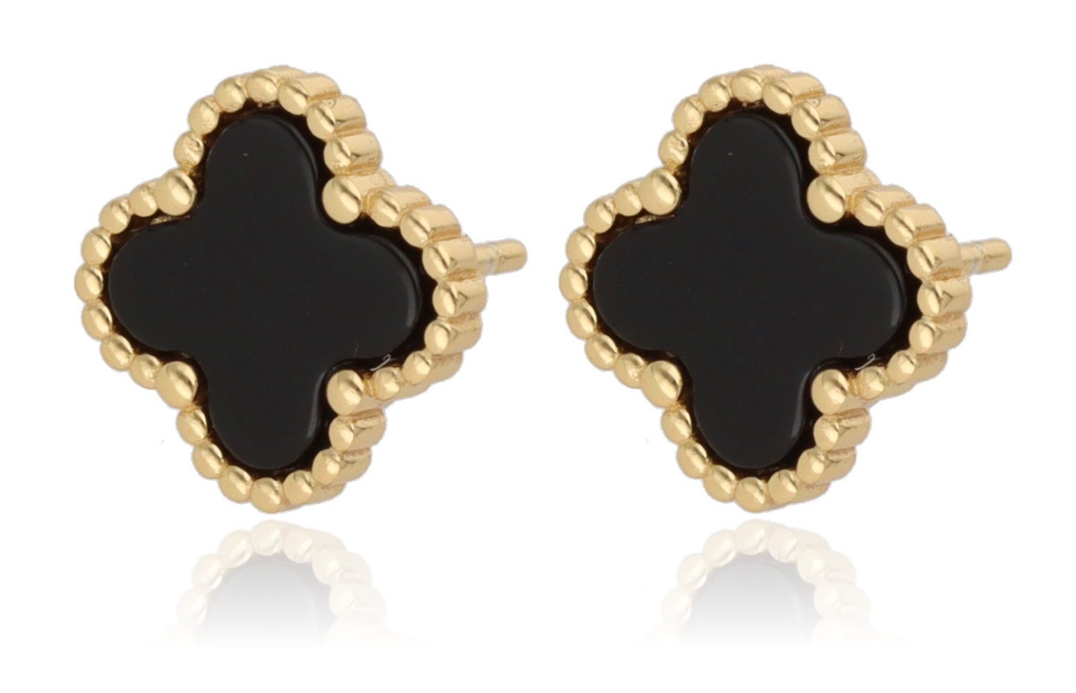Silver Earrings gold plated black onyx clover Moroccan 10.6m